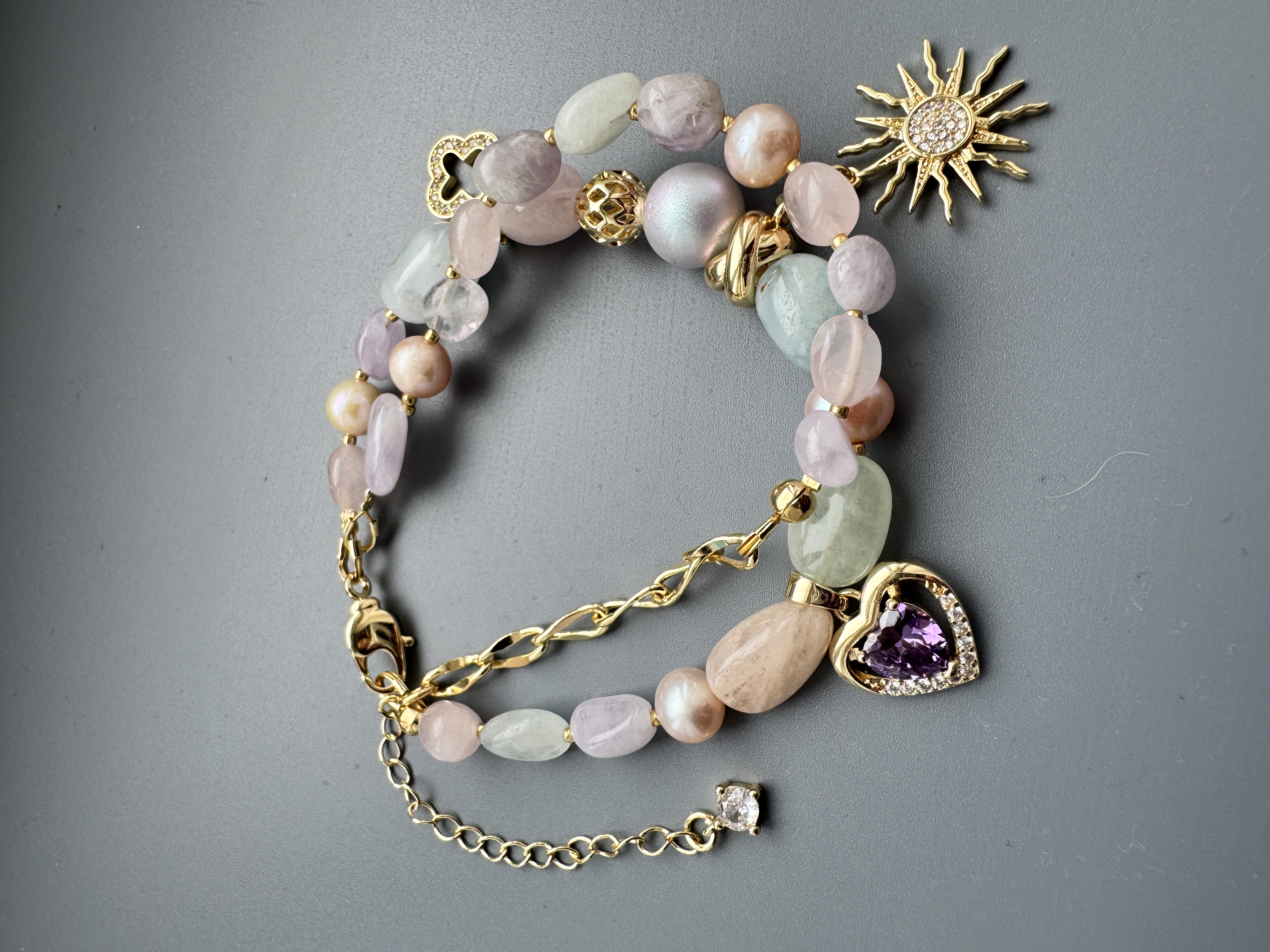 Браслет «Spring» c с морганитом и натуральным жемчугом