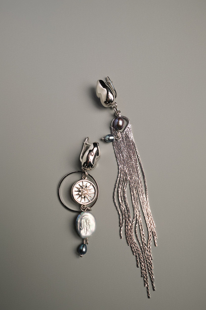 Серьги «Silver drops» c чёрным жемчугом - фото 6