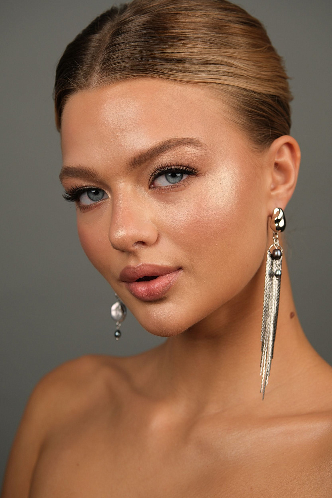 Серьги «Silver drops» c чёрным жемчугом - фото 2