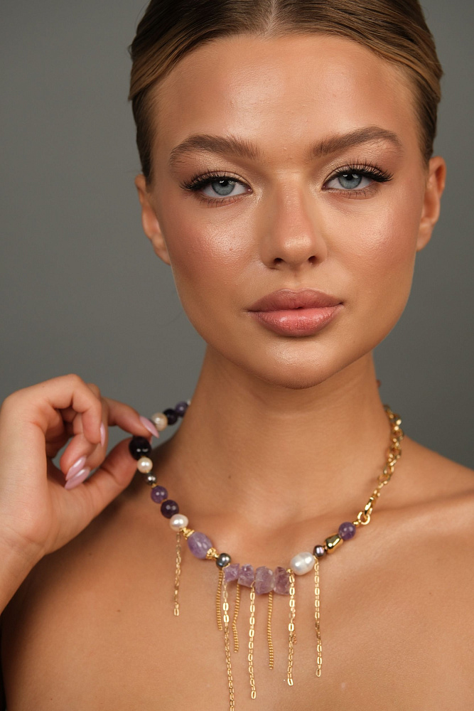 Колье «Lilac» с аметистами и натуральным жемчугом - фото 3