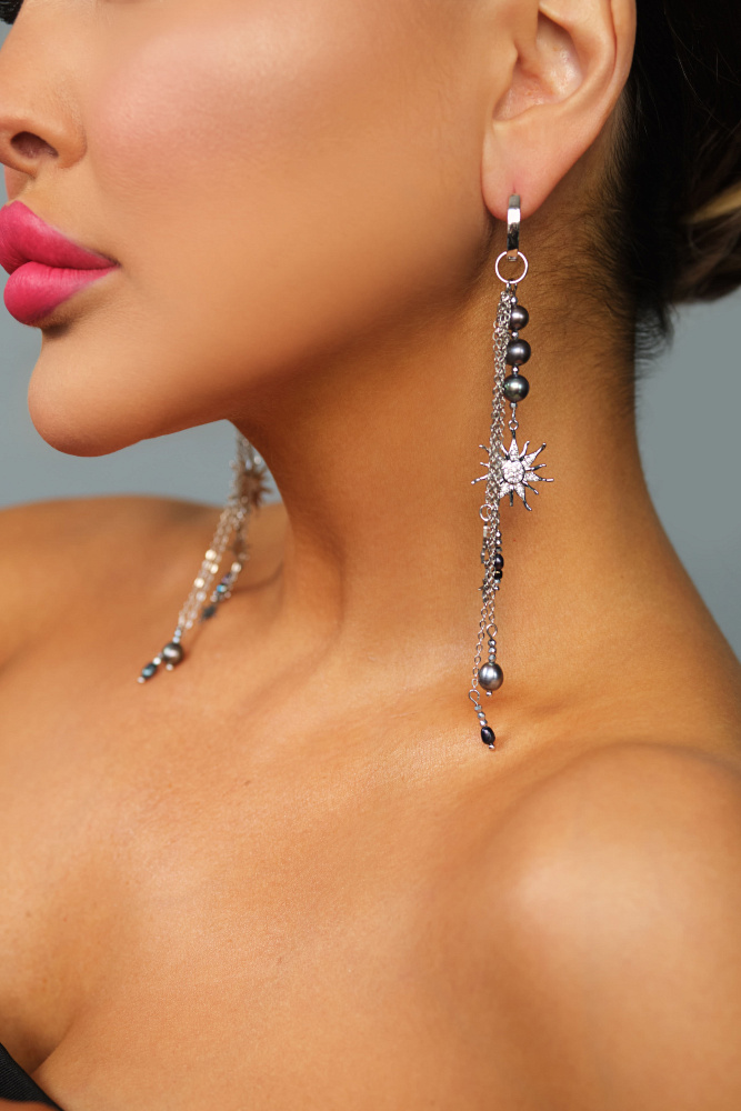 Серьги-трансформеры «Звёздный путь» с натуральным жемчугом  - фото 2