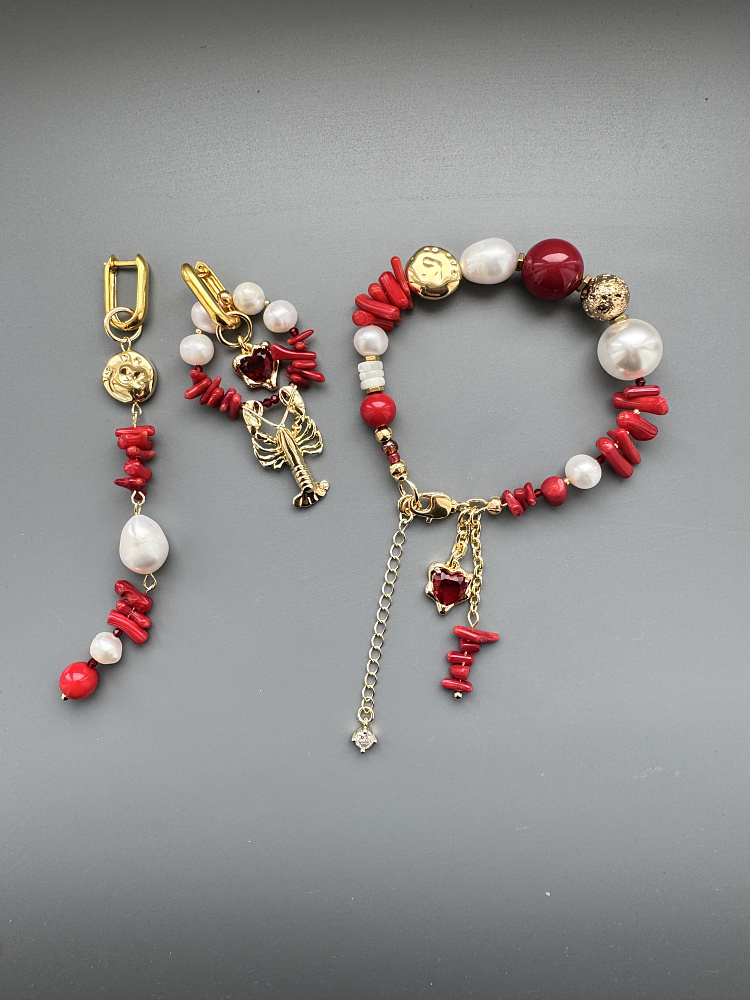 Браслет «Coral» с жемчугом и красным кораллом - фото 2