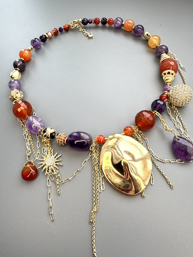 Колье «BALI» с сердоликом и аметистами