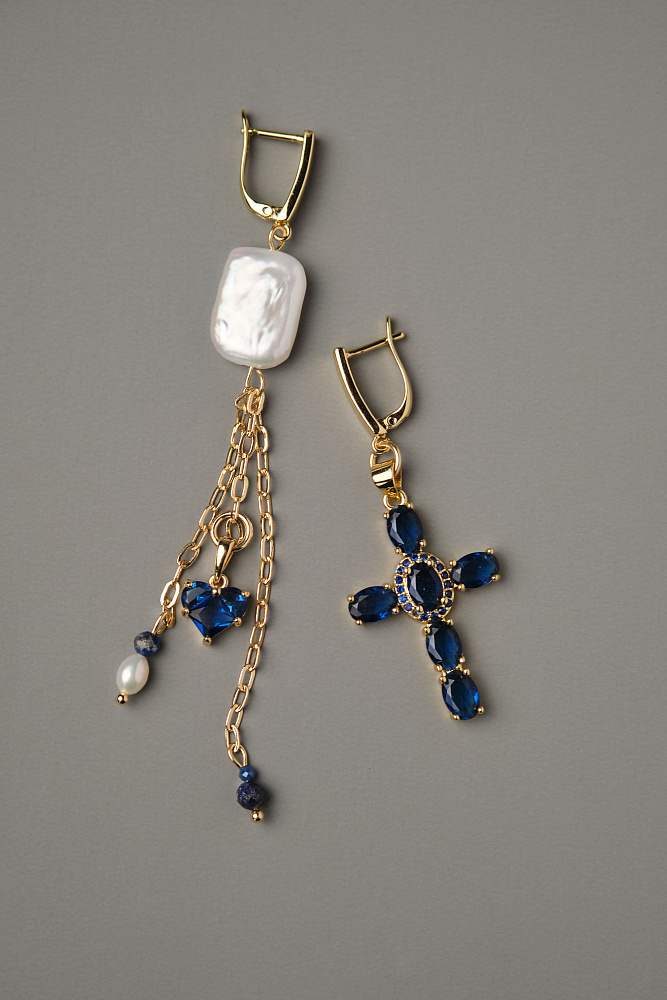 Серьги «Greece» с натуральным жемчугом и содалитом - фото 2