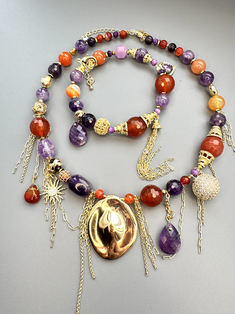 Колье «BALI» с сердоликом и аметистами - фото 3