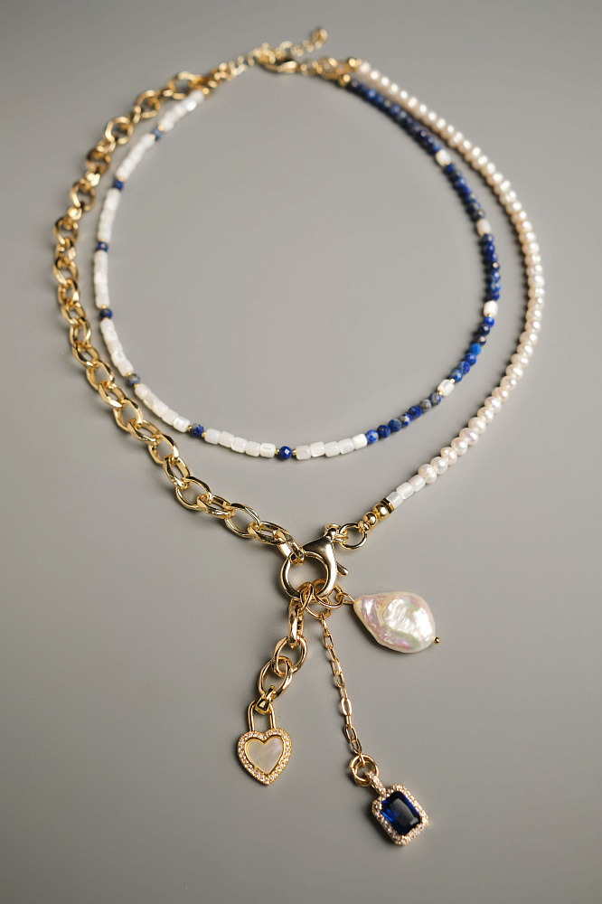 Колье «Baroque pearl» c натуральным жемчугом и содалитом - фото 4