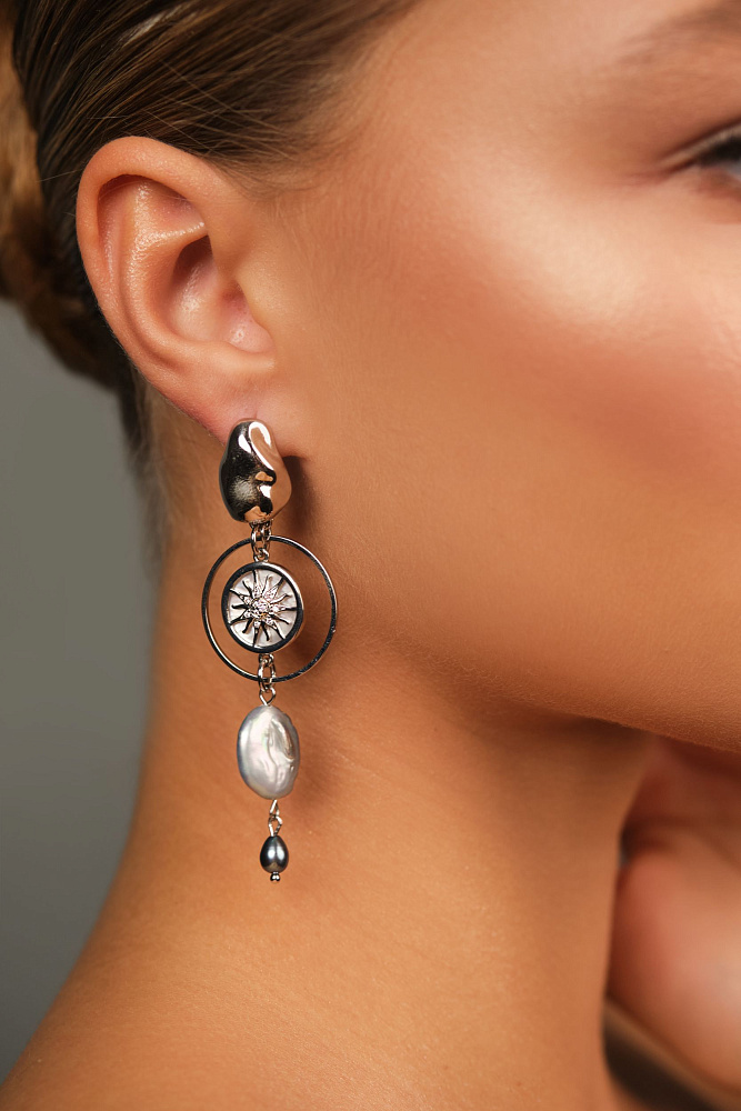 Серьги «Silver drops» c чёрным жемчугом - фото 3