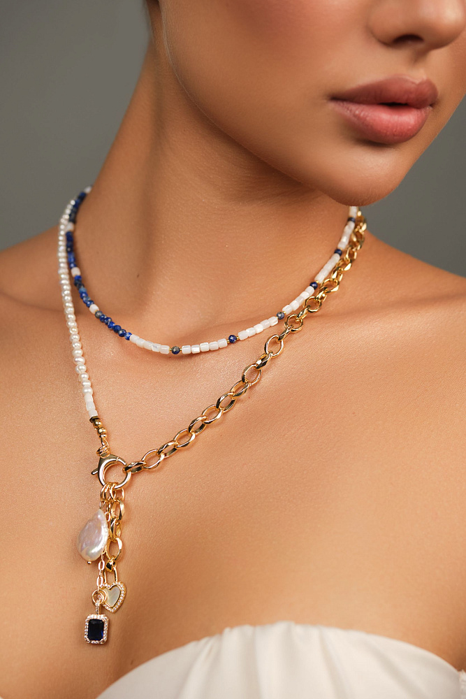 Колье «Baroque pearl» c натуральным жемчугом и содалитом - фото 5