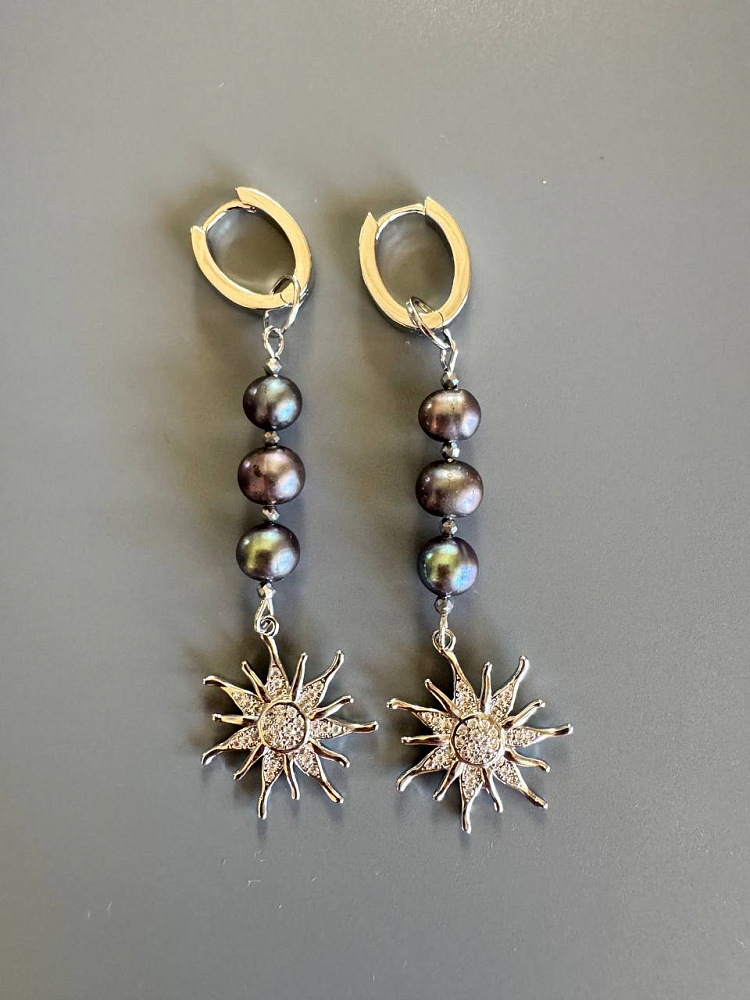 Серьги-трансформеры «Звёздный путь» с натуральным жемчугом  - фото 5