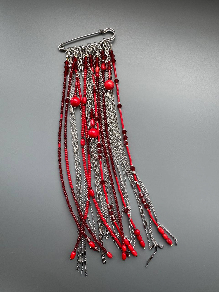 Брошь-булавка «Гранат» с кораллом и шпинелью - фото 5