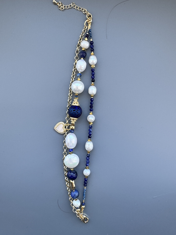 Браслет «Морские глубины» с натуральным жемчугом и лазуритом - фото 9