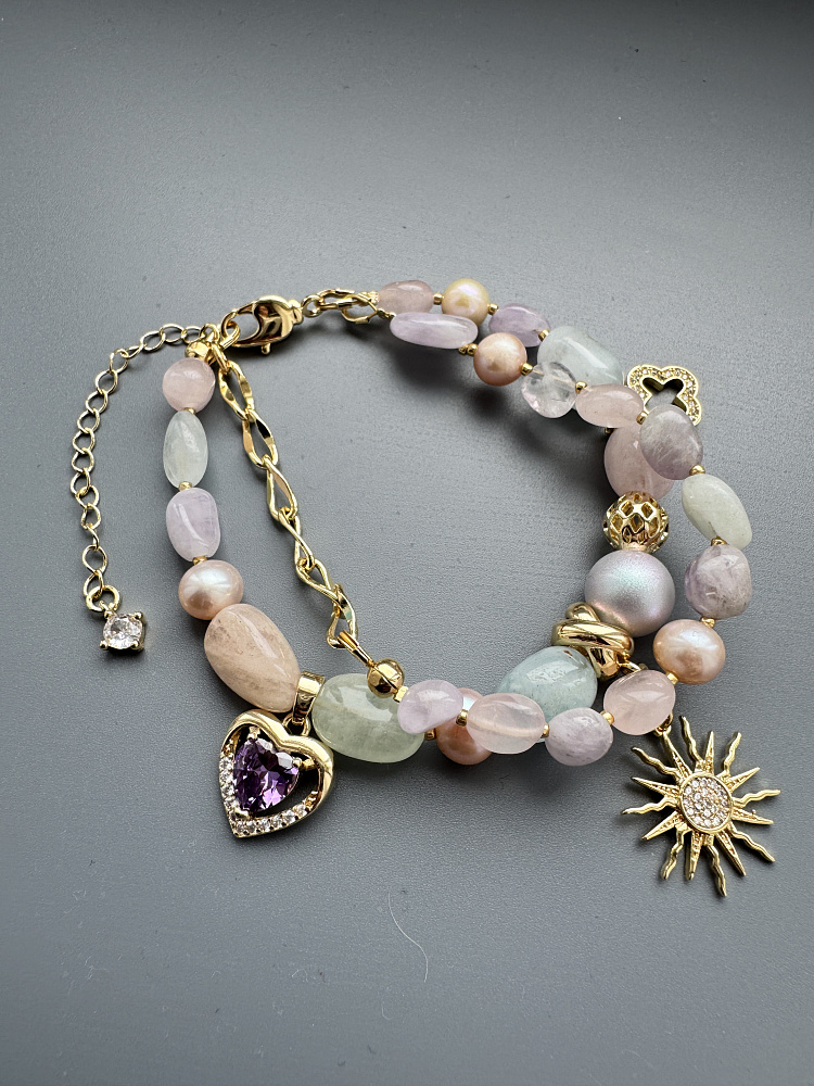 Браслет «Spring» c с морганитом и натуральным жемчугом