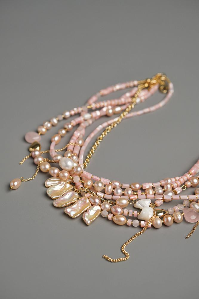 Ожерелье-чокер  «Монако» с розовым жемчугом и розовым кварцем  - фото 5